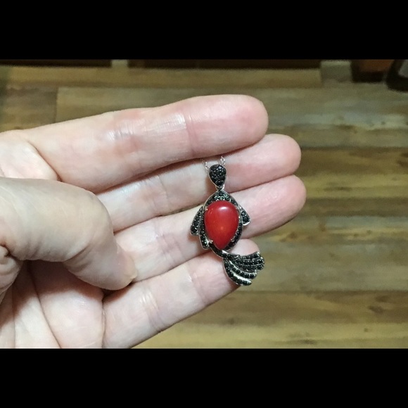 Black spinel and genuine coral necklace - Picture 1 of 4